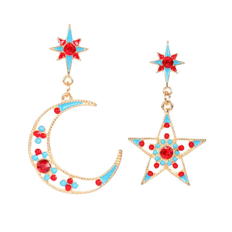 Alloy Hollow Star Moon Asymmetric Fashion Earrings Wholesale Nihaojewely