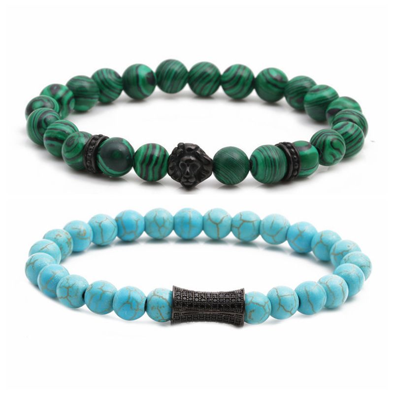 Fashion Jewelry Malachite Turquoise Lion Head Small Waist Beaded Diy Bracelet Set Wholesale Nihaojewelry