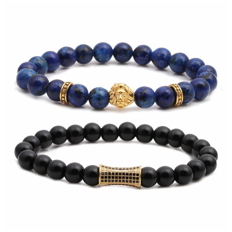 Europäischer Und Amerikanischer Trend Schmuck, Blauer Punktstein, Heller Stein, Löwenkopf, Kleine Taille, Perlen Armband Set Diy Bracelet
