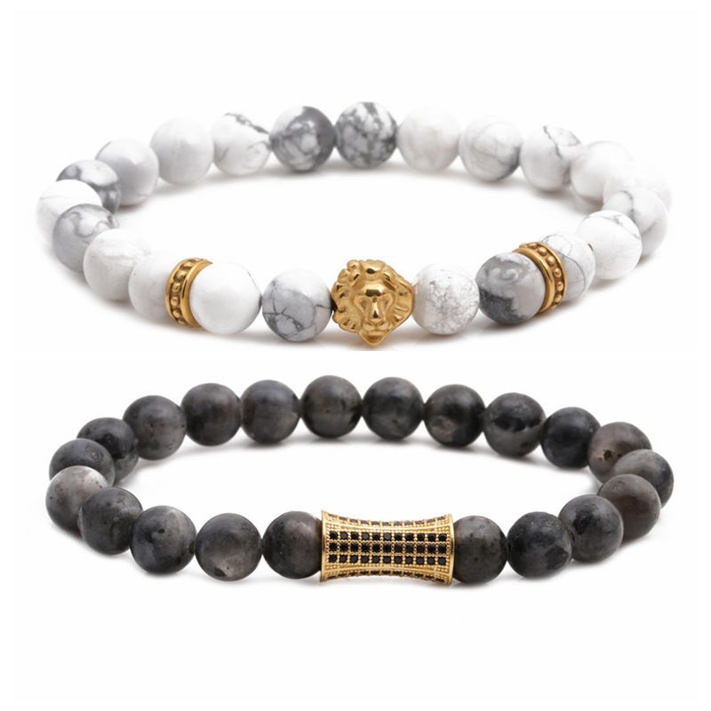 Trend Neuer Heißer Verkauf Bracelet Weiße Kiefer Glitzer Stein Löwenkopf Kleine Taille Perlen Armband Set Diy
