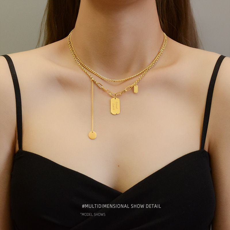 Geometrische Kette Metall Edelstahl Runde Runde Doppel Halskette Für Frauen