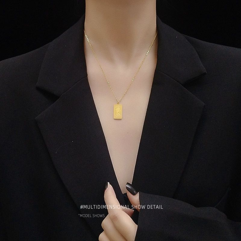 Elizabeth Double-sided Image Clavicle Necklace Long Square Clavicle  Necklace