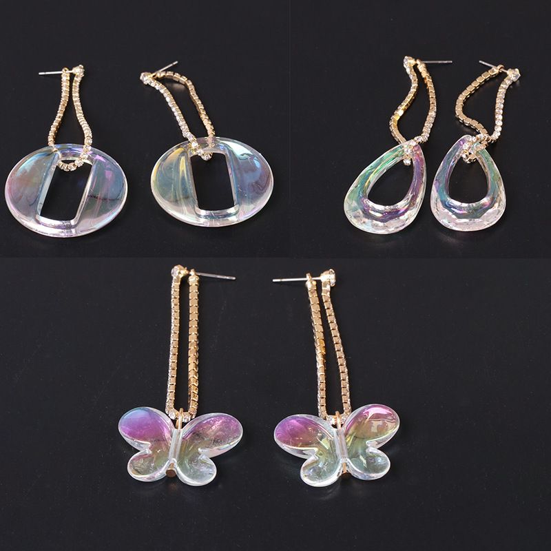 Übertriebene Geometrische Schmetterlingstropfen Transparente Krallenkette Diamantohrringe Für Frauen Großhandel