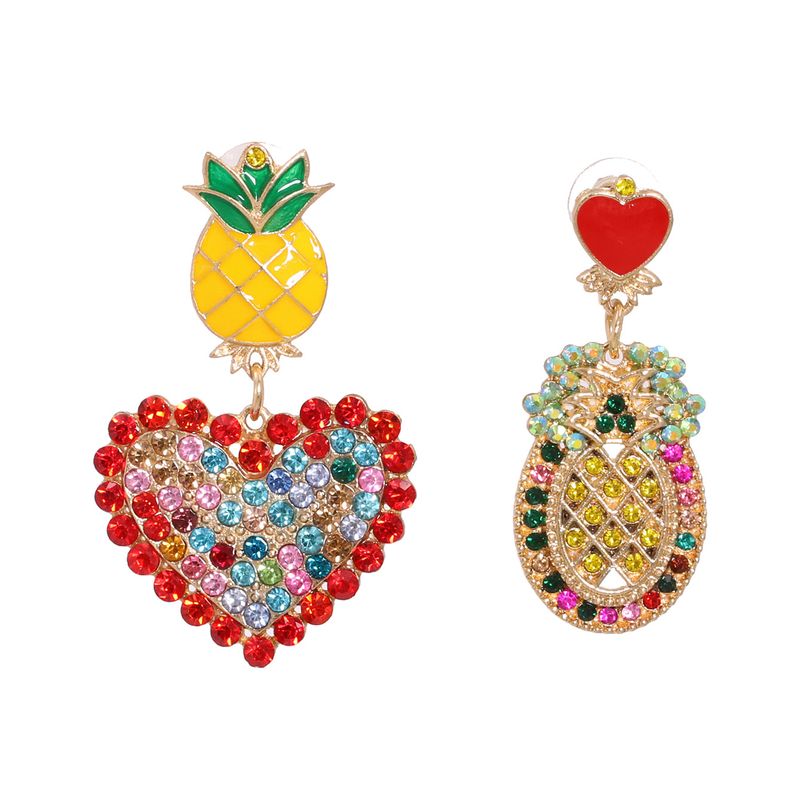 Exaggerated Geometric Shape Pineapple Fruit Heart Shaped Asymmetrical Women's Stud Earrings