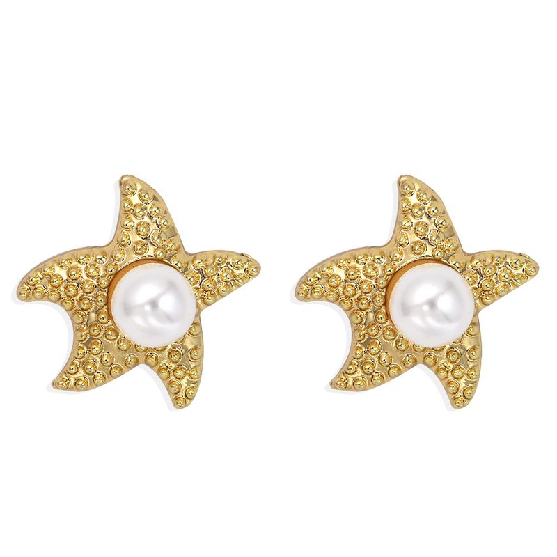 Pure White Pearl Inlaid Starfish Shell Ocean Series Earrings  Wholesale