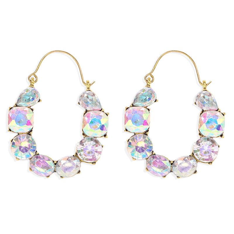 Colored Diamond Inlaid U-shaped Hollow Alloy Exaggerated Earrings Wholesale