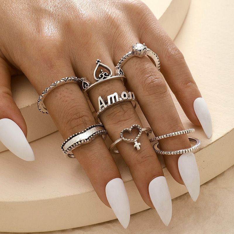 Mode Süße Liebe Ring Set Von 8 Silber Buchstaben Ring Großhandel