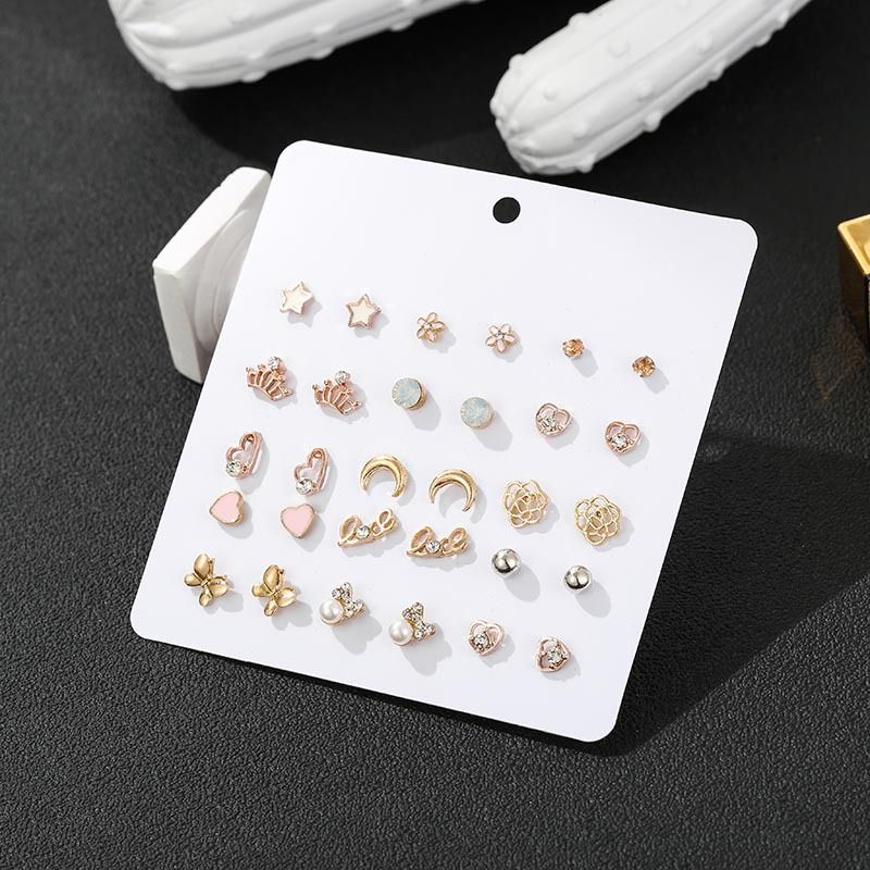 Fashion Simple Geometric Small Star Heart-shaped  Earrings Set