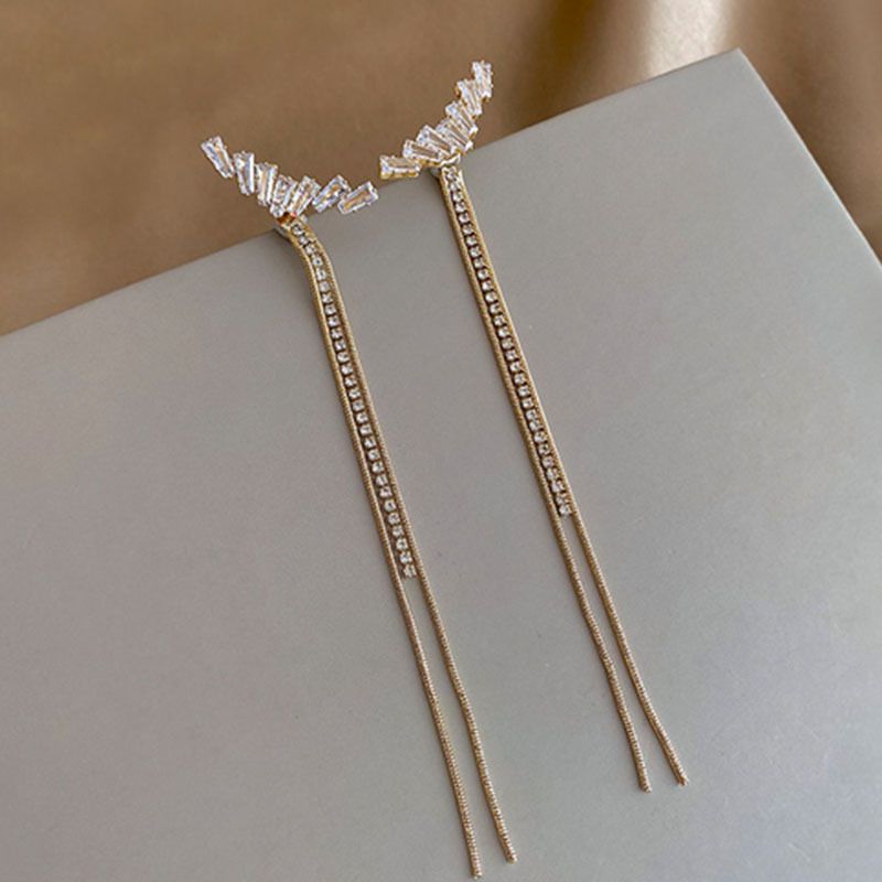 Fashion Zircon Broken Diamond Tassels Long  Korean Earrings For Women
