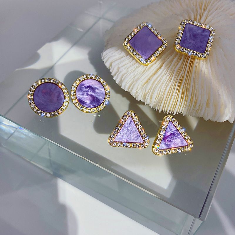 Corée 925 Aiguille En Argent Violet Brillant Diamant Nouvelles Boucles D&#39;oreilles Sauvages À La Mode Des Femmes Coréennes