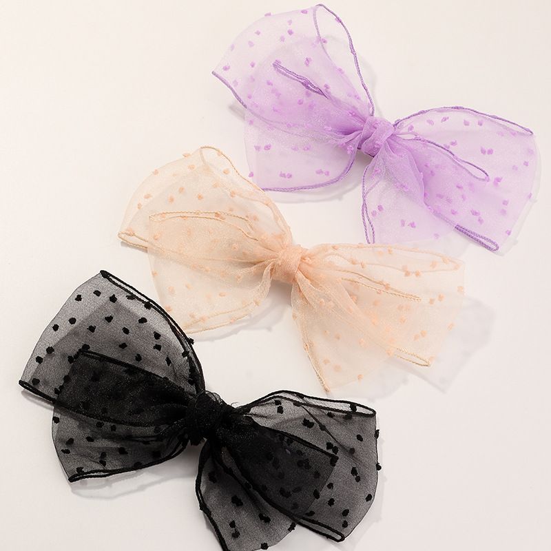 New Style Multicolor Spotted Mesh Ribbon Hairpin Bow All-match Style Hairpin Top Clip Wholesale