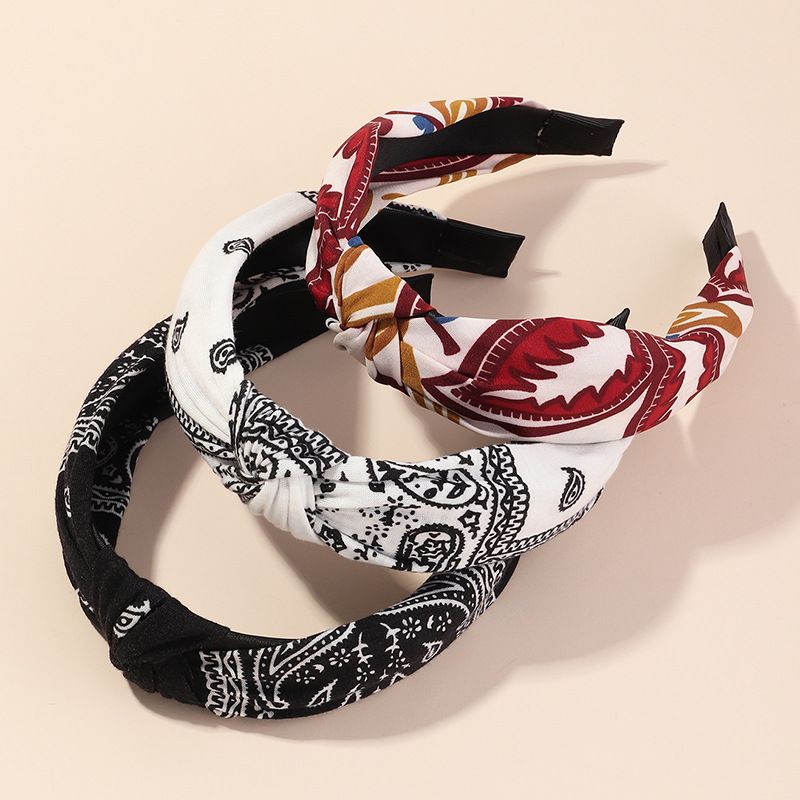 Fashion New Retro Baroque Cashew Flower Headband Ethnic Fabric Cross Headband
