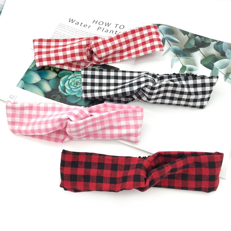 Korean Pastoral Style Girl Heart Plaid Hair Band  New Headband