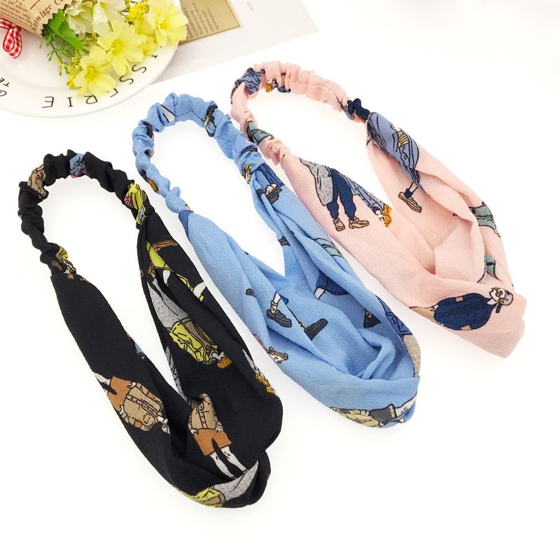 Korean Version Of Fashion Cartoon People Cloth Art Cross Loose Tendon Hair Headband Hairpin Wholesale