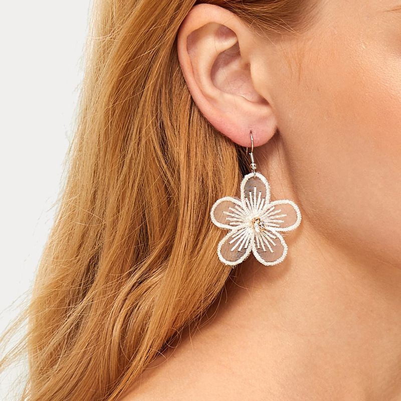 Retro Soft Cute Girl Chiffon Lace Flower Diamond Simple Earrings Wholesale Nihaojewelry