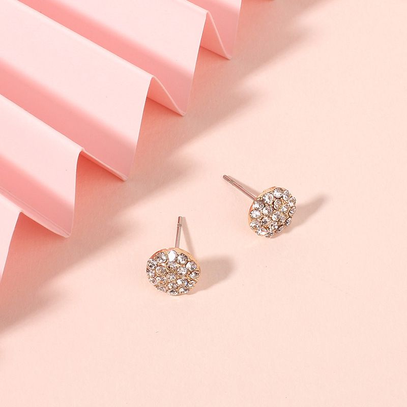 Joyas De Diseño De Moda Pendientes Geométricos Simples De Diamantes De Imitación Redondos Coreanos De Aleación Salvaje Para Mujer