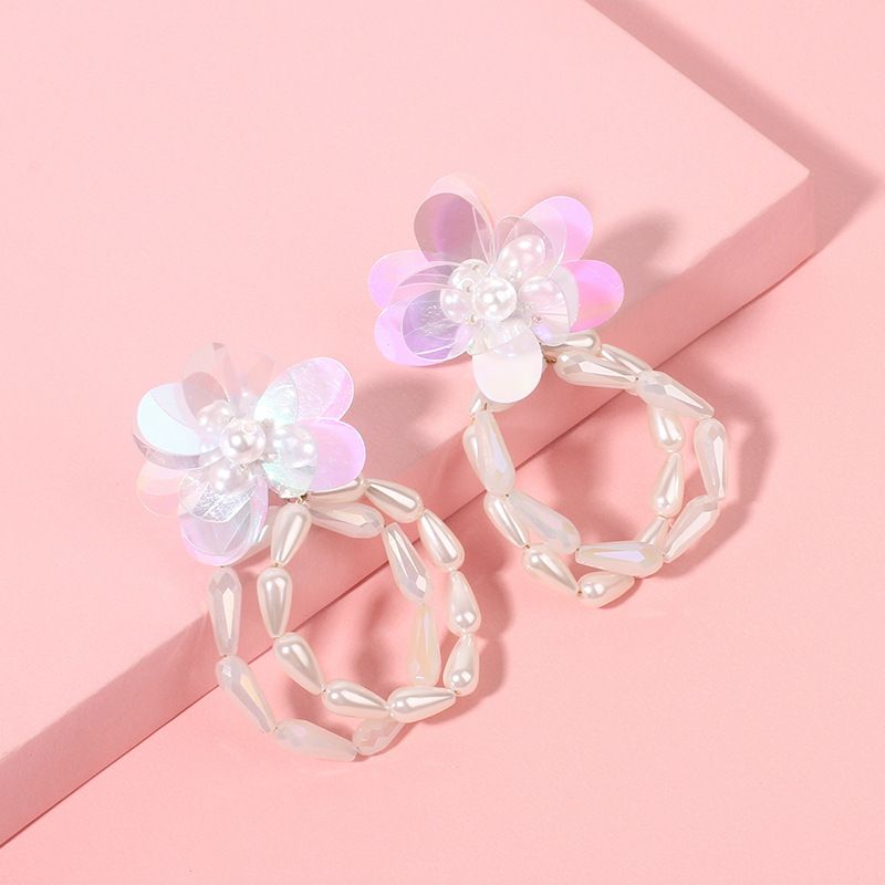 Glass Flower Earrings Korean Simple Geometric Circle Pearl Earrings Wholesale Nihaojewelry