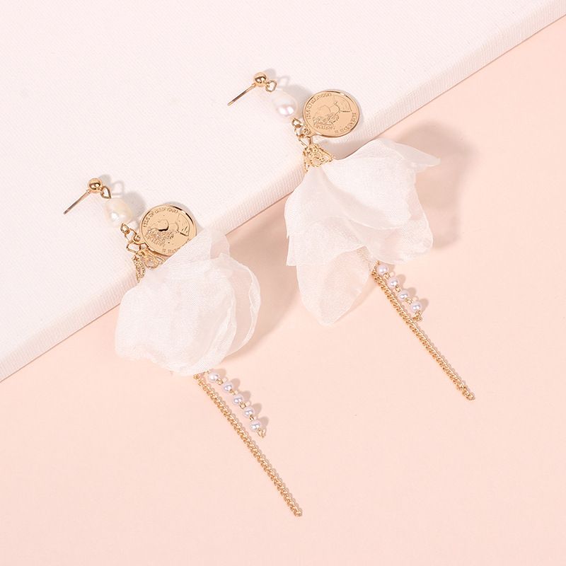 Simple Long Pearl Tassel Earrings Summer Flower Earrings Wholesale Nihaojewelry