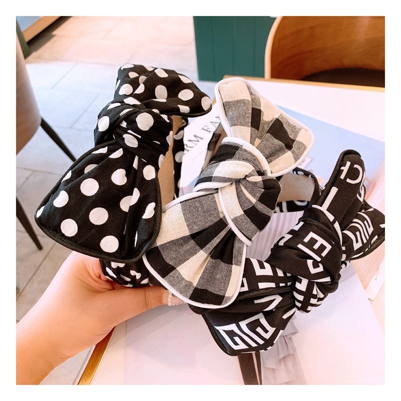 New Fashion  Bowknot Cotton Cloth Dot Lattice Hairband Wholesale Nihaojewelry