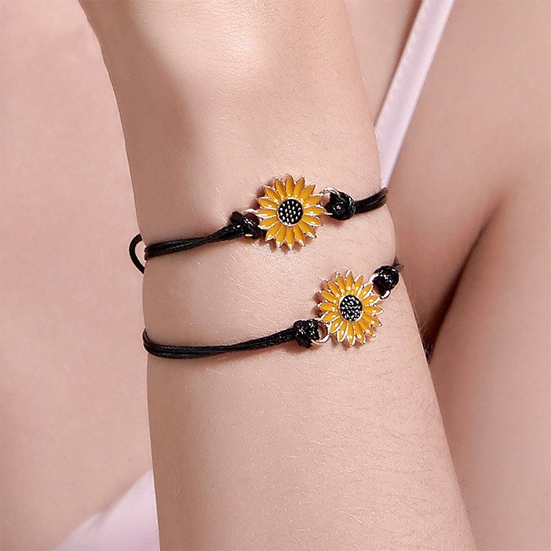 Sommer Kleines Frisches Paar Sonnenblumen Armband Mori Einfaches Schwarzes Seil Armband Für Freundinnen Und Schwestern Armband Geschenk