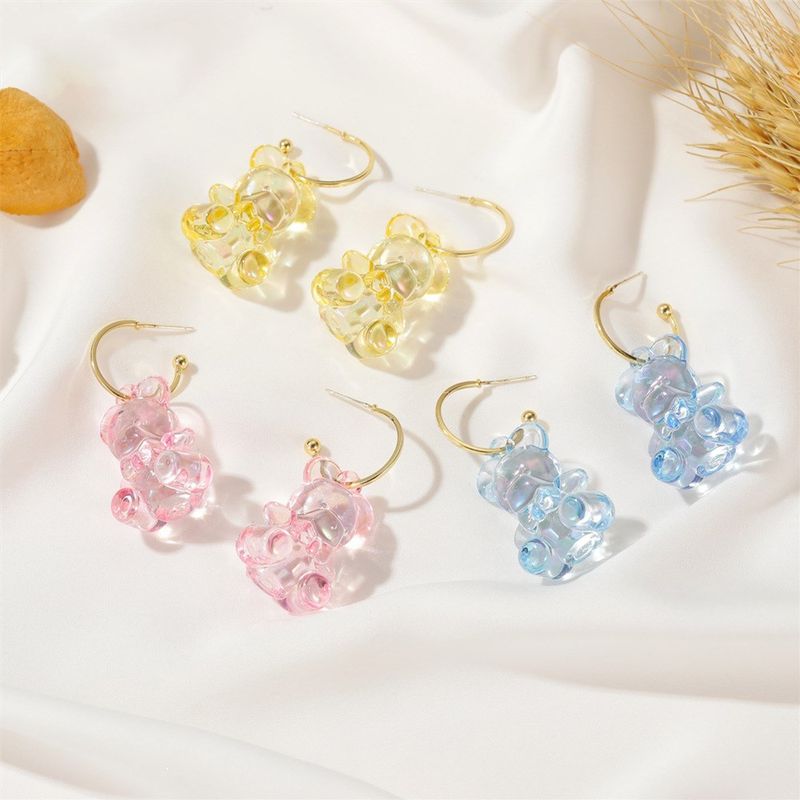 New Korean Hot Sale Cute Transparent Cartoon Bear  Three-dimensional Animal Earrings Wholesale Nihaojewelry