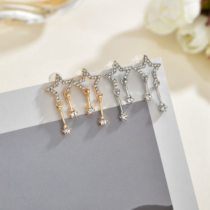 S925 Sterling Silver Diamond  Korean Five-pointed Star Zircon Crystal Fashion Earrings Wholesale Nihaojewelry