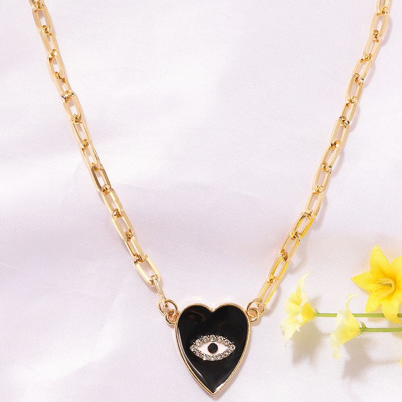 Black Heart-shaped Diamond-studded Dripping Eyes Fashion Devil's Eyes Peach Heart Necklace For Women