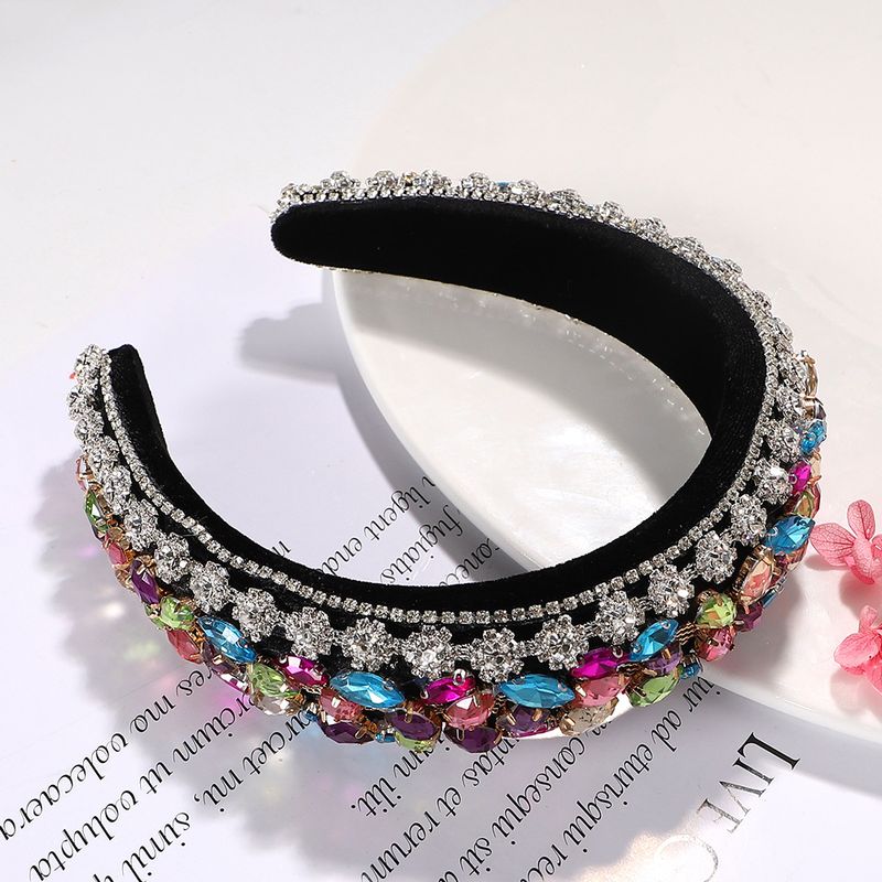 Fashion Exquisite Diamond-shaped Colored Gemstone Silver Transparent Exaggerated Headband Wholesale Nihaojewelry