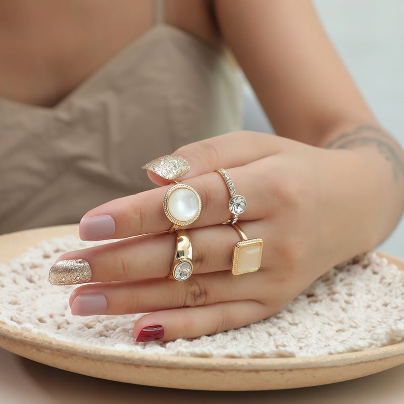 Hot Sale Fashion Diamond Alloy Ring Simple Retro Gemstone 4 Piece Ring Wholesale Nihaojewelry