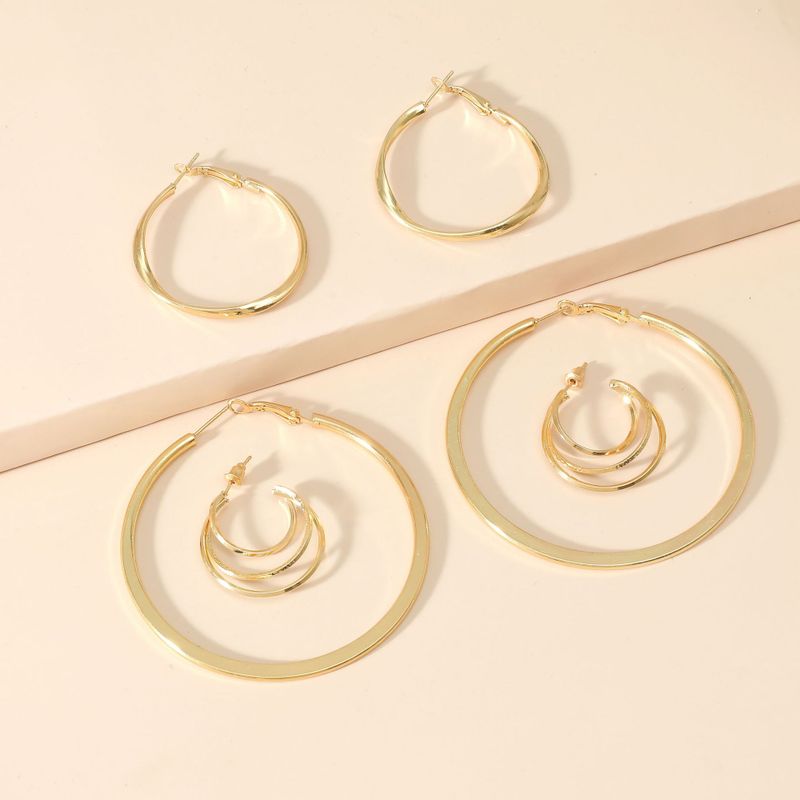 Fashion Exaggerated Large Circle Metal Alloy Simple Retro Geometric 3-piece Earrings Wholesale