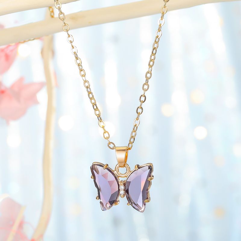 Corée Exquis Cristal Papillon Pendentif Collier Chaîne De La Clavicule Pour Les Femmes Bijoux