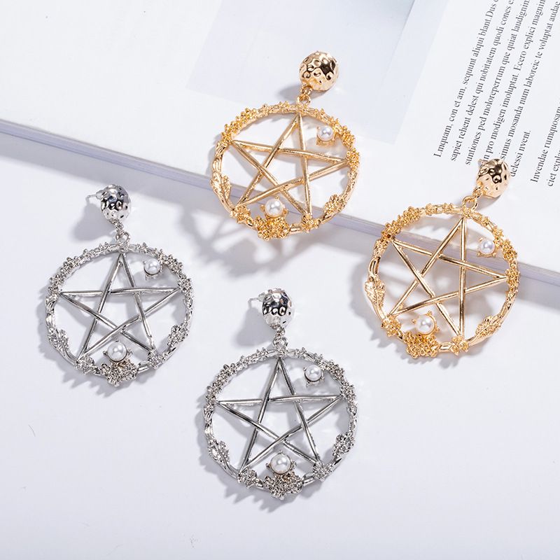 Exaggerated  Five-pointed Star Geometric Hollow Earrings Wholesale Nihaojewelry