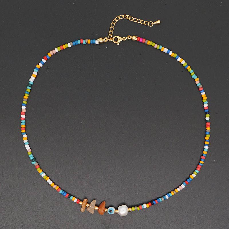 Hot Sale  Bohemian Candy Colorful Rice Beads Clavicle Chain Natural Pearl Necklace For Women