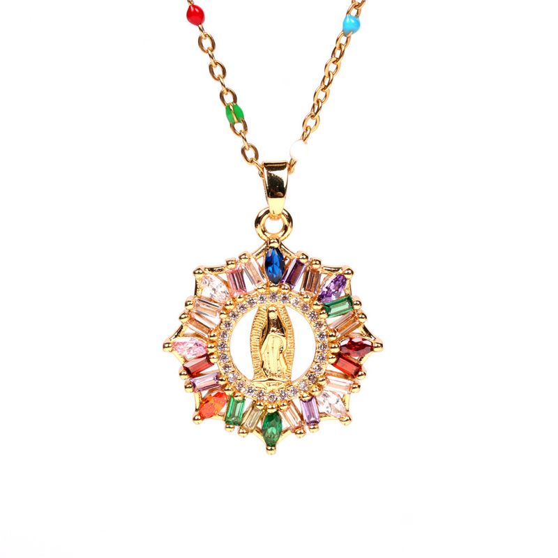 Moda Nuevos Micro-incrustaciones De Diamantes De Color Virgen María Colgante Religioso Cristiano Collar De Mujer