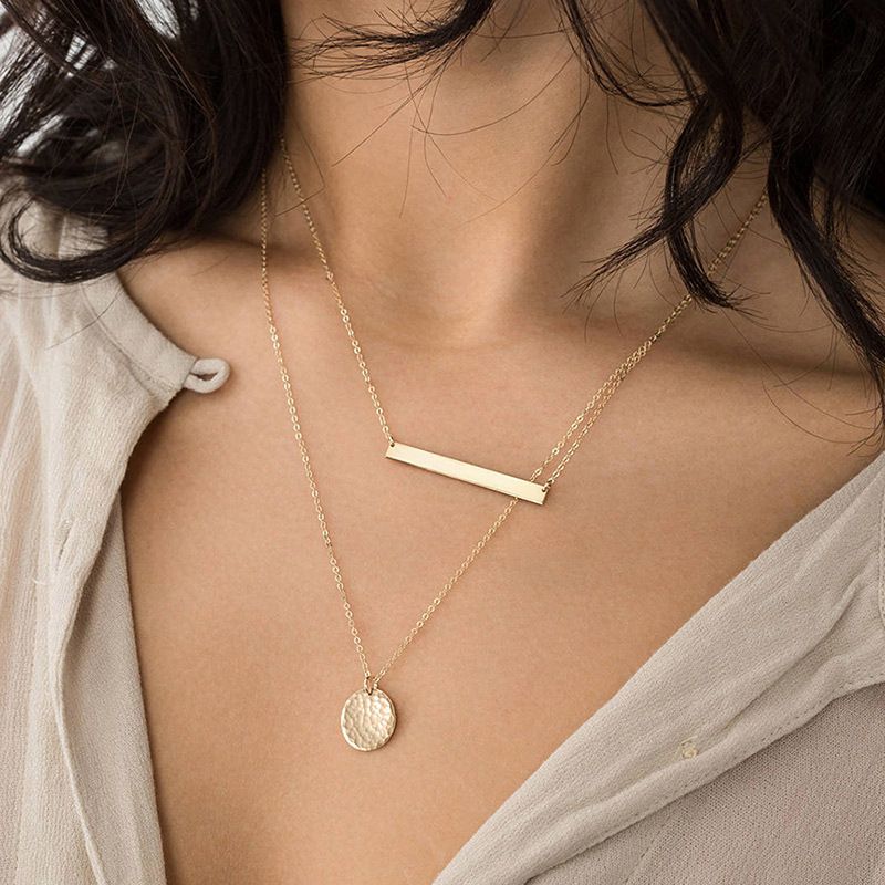 New Stainless Steel Fashion Geometric Pendant Stacking Clavicle Chain Necklace For Women