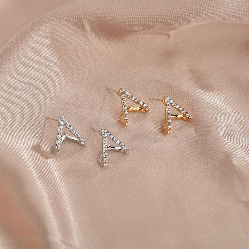 Hot Sale 925 Silver Needle Korean Diamond-studded Zircon Triangle V-shaped  Earrings