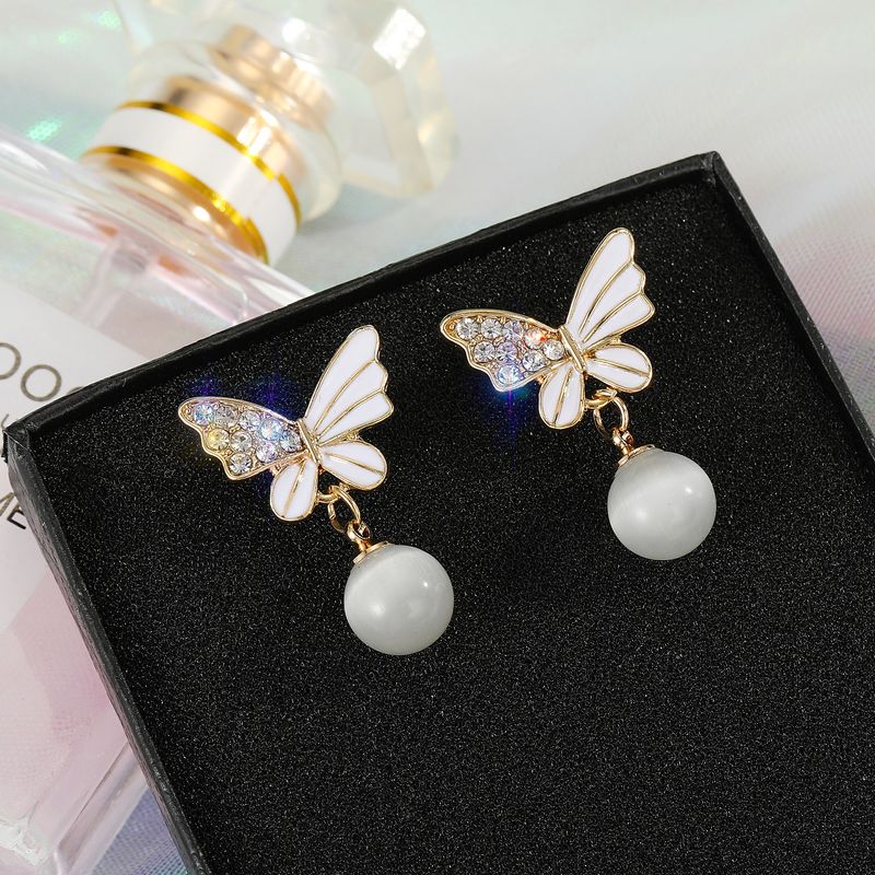 925 Silver Needle Pearl White Butterfly Earrings Wholesale Nihaojewelry