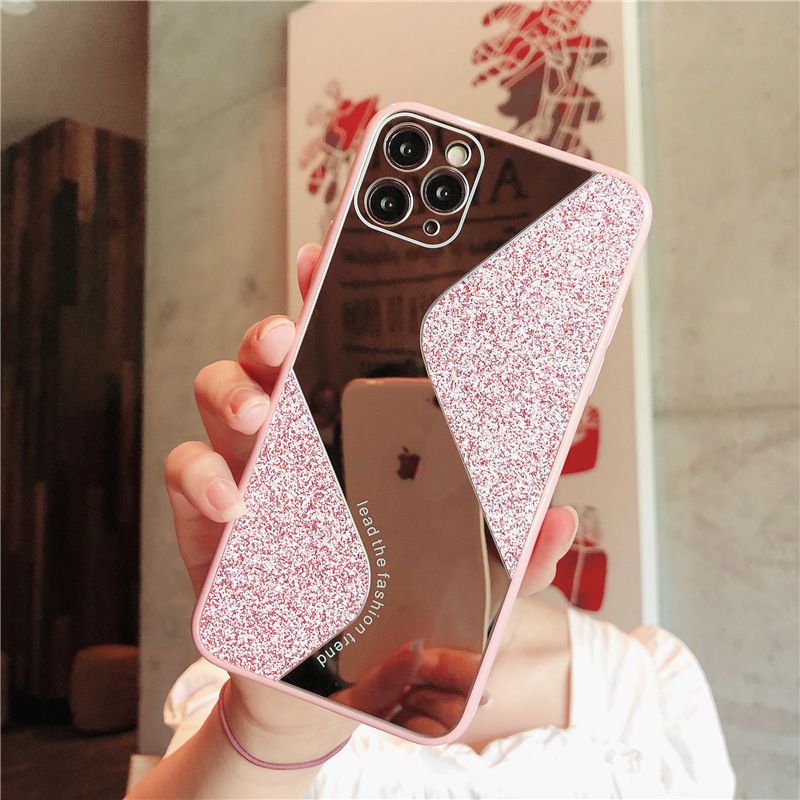 S-shaped Glitter Mirror  Iphone11 Huawei P40pro Candy Color Glass  Phone Case