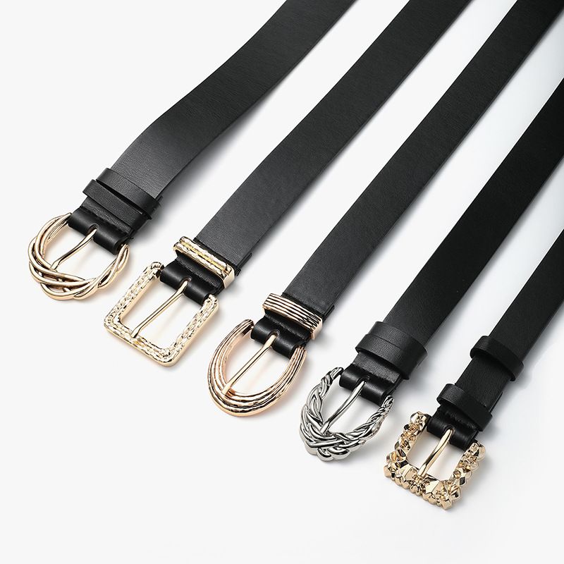Señoras De La Moda Exquisitamente Tallada Hebilla Cinturón Cinturón Negro Decorativo Retro Para Mujeres