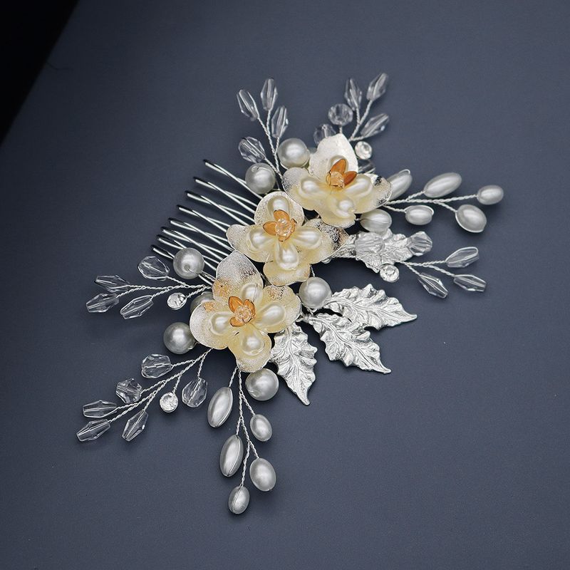 Fashion Handmade Pearl Hair Comb Alloy Leaf Headdress Bridal Wedding Jewelry