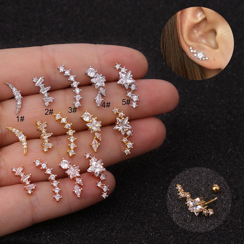 Ear Cartilage Rings & Studs Fashion Geometric 316 Stainless Steel  Copper Inlaid Zircon