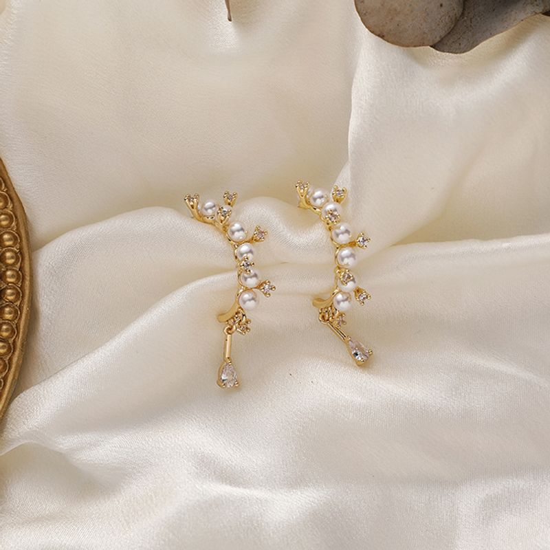 Mode S925 Argent Aiguille Perle Strass Demi-cercle Nouvelle Goutte Longues Boucles D&#39;oreilles De Mode Pour Les Femmes