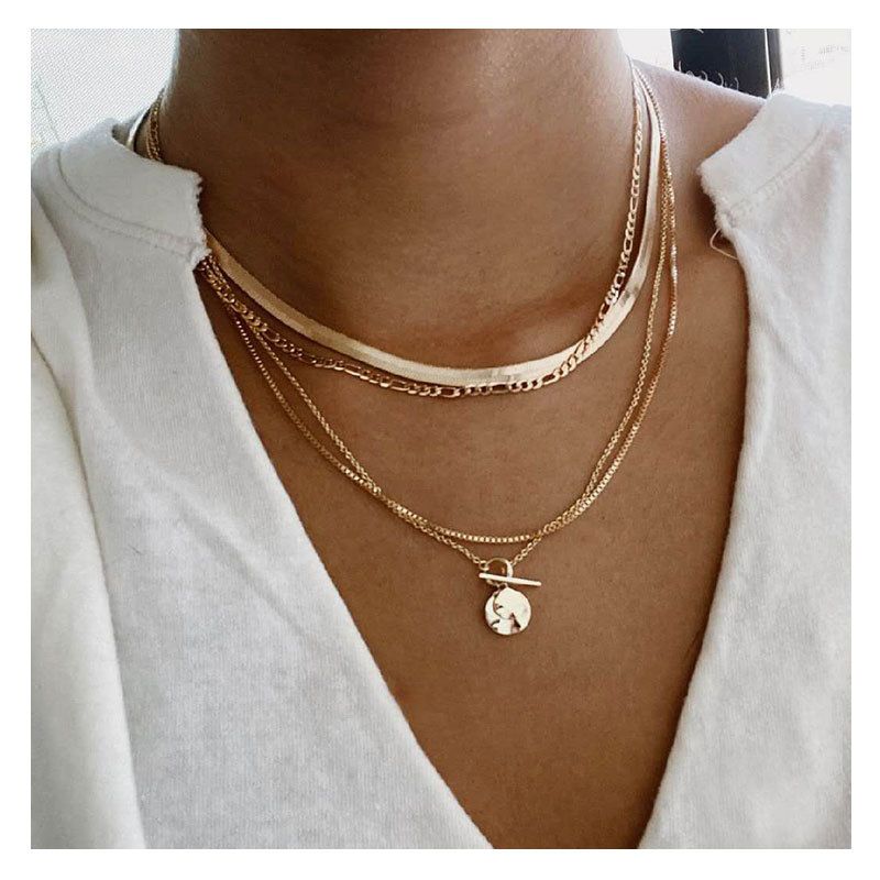 Alloy Round Pendant Multi-layer Necklace Retro Simple Necklace Wholesale