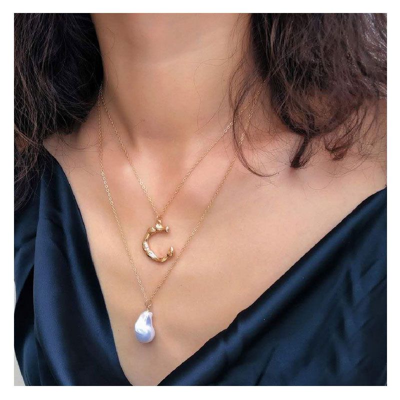 Europe And America Cross Border Necklace Personality Alloy Letter C Shaped Pearl Pendant Necklace Female 15080