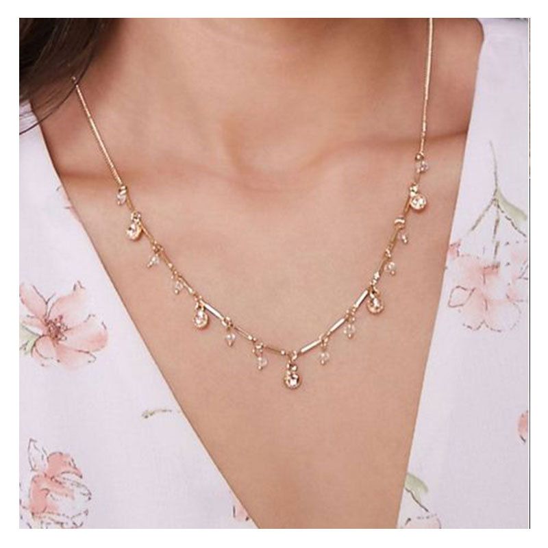 Simple European And American Style Alloy Diamond Inlaid Clavicle Chain Cross-border Personality Retro Gold Necklace Neck Accessories Female 14990