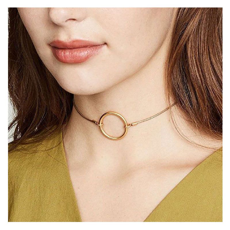 Cross-border European And American Fashion Alloy Ring Single Layer Necklace Personality Lady Gold Necklace Neck Accessories 15090