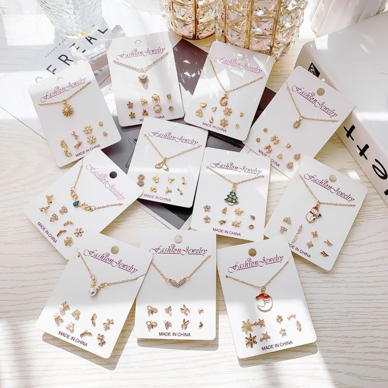 Neue Kristall Weihnachten Schlüsselbein Kette Legierung Kurze Halskette Ohrring Set Großhandel