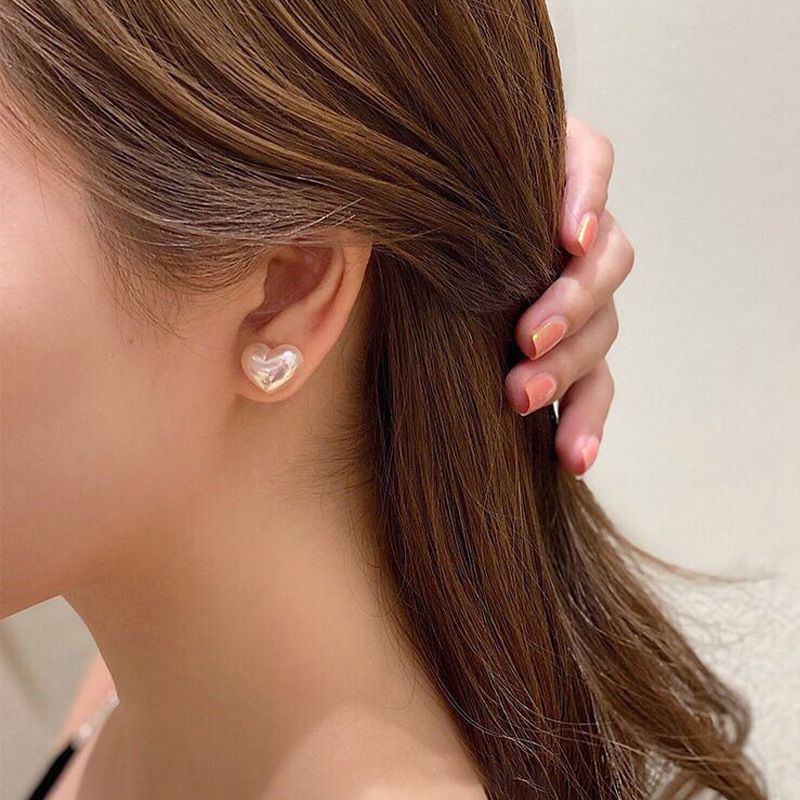 Fashion 925 Silver Needle Pearl Love-shaped Korean Small Simple Earrings