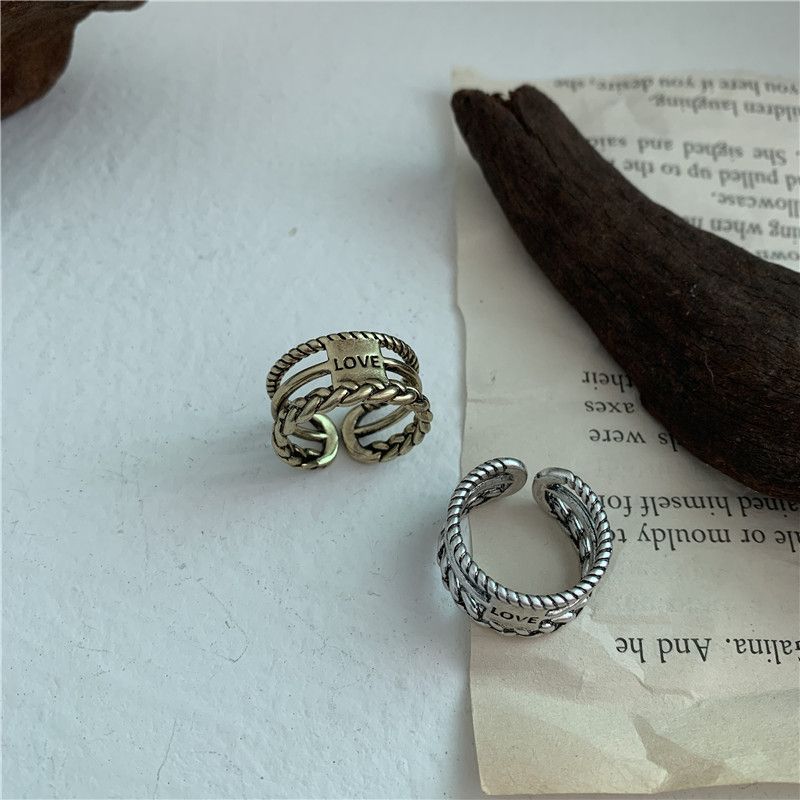 Bague En Argent Bronze À Double Ouverture Avec Lettre Rétro Simple