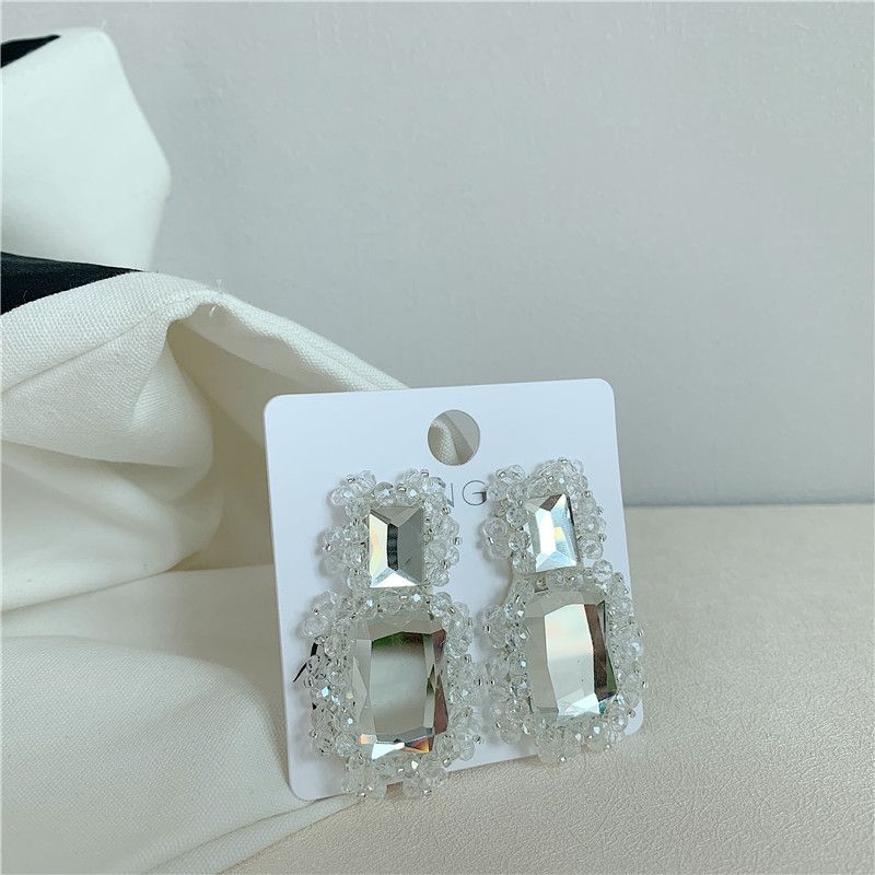 Coréenne Dongdaemun Conception Sterling Argent Aiguille Rétro Miroir Géométrique Polygone Boucles D'oreilles Boucles D'oreilles Personnalité De La Mode Féminine